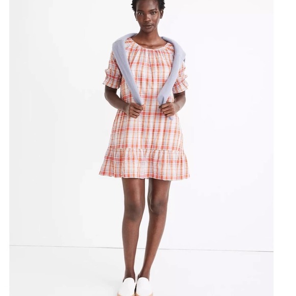 Madewell Plaid Ruffle-Sleeve Popover Mini Dress sz XL - Picture 6 of 6